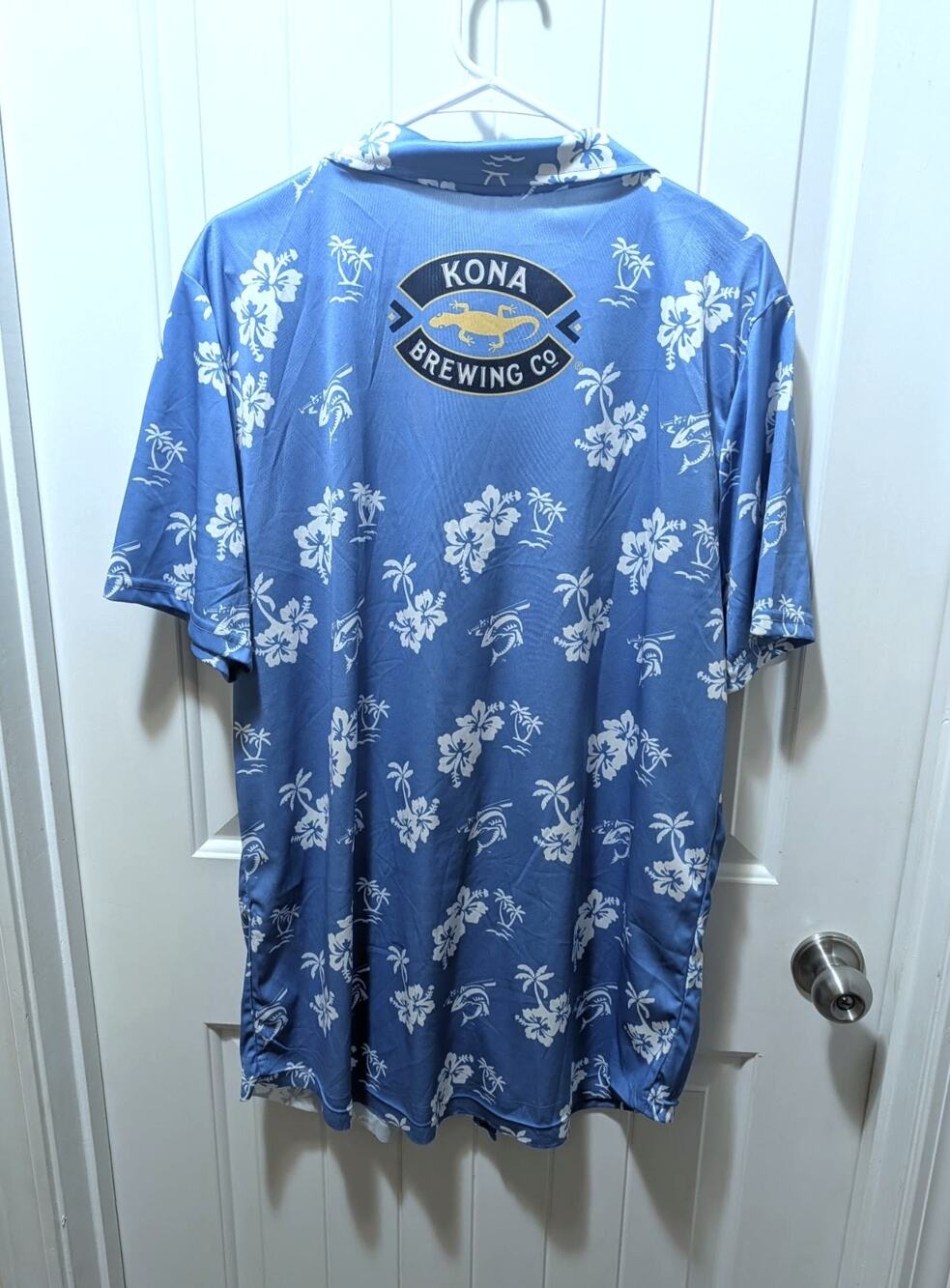 Blue Wahoos White Floral Hawaiian Button-Up Shirt Kona Brewing Company Size L